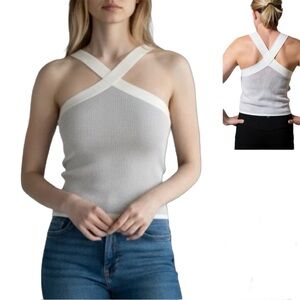 Dreamers By Debut Cross Neck Striped Tank Top Size M